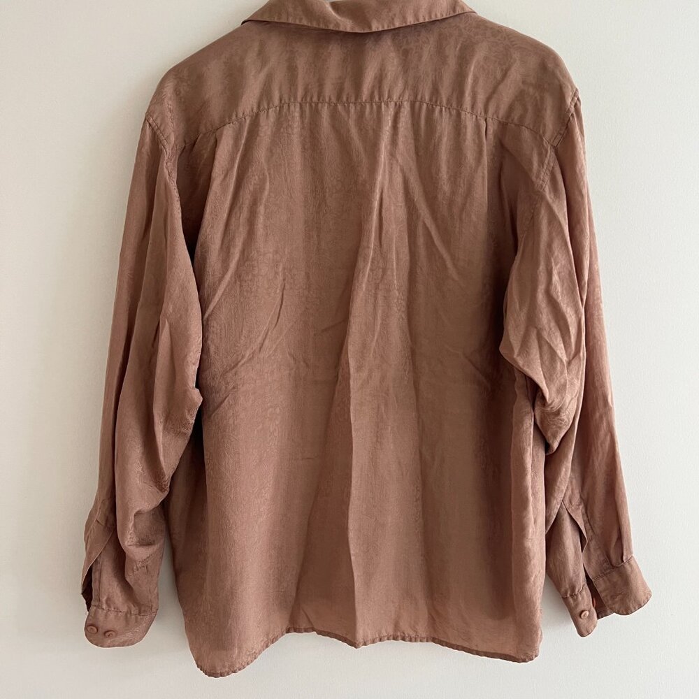 Vintage 100% Silk Jacquard Button Down Blouse Neutral Minimalist Quiet Luxury - Picture 8 of 9